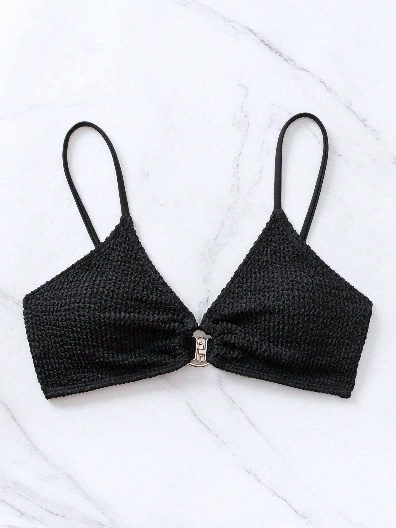 Swim Basics Summer Beach Ring Linked Halter Bikini Top Black Bikini Topblack Brabuilt In Bra Topbralettes For Womenbralette In Women
