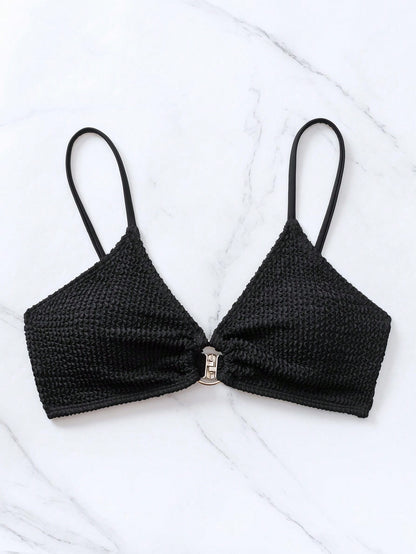 Swim Basics Summer Beach Ring Linked Halter Bikini Top Black Bikini Topblack Brabuilt In Bra Topbralettes For Womenbralette In Women