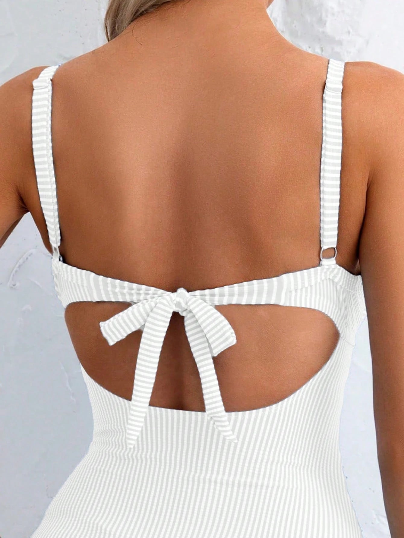 Swim Basics Women's Sexy One-Piece Striped Hollow Front Lace-Up Back Swimsuit, Summer