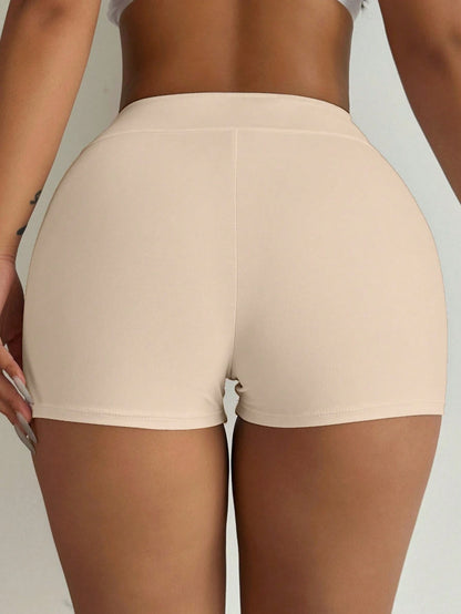 Swim Basics Women's Solid Color Bikini Bottom Swim Shorts For Summer Beach Holiday Beige Basic Casual