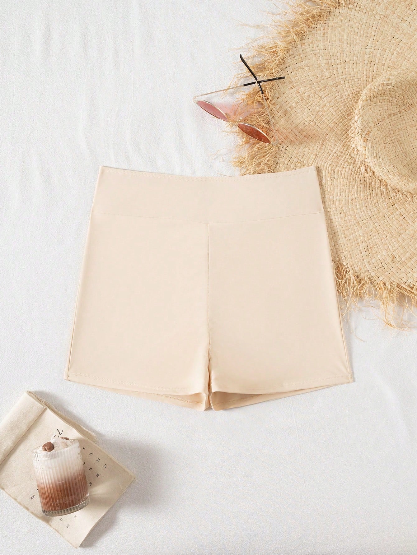 Swim Basics Women's Solid Color Bikini Bottom Swim Shorts For Summer Beach Holiday Beige Basic Casual