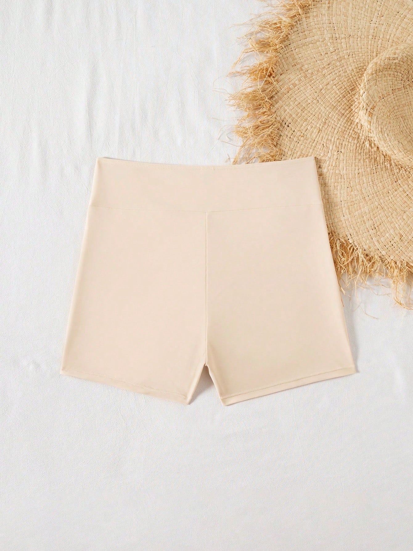 Swim Basics Women's Solid Color Bikini Bottom Swim Shorts For Summer Beach Holiday Beige Basic Casual
