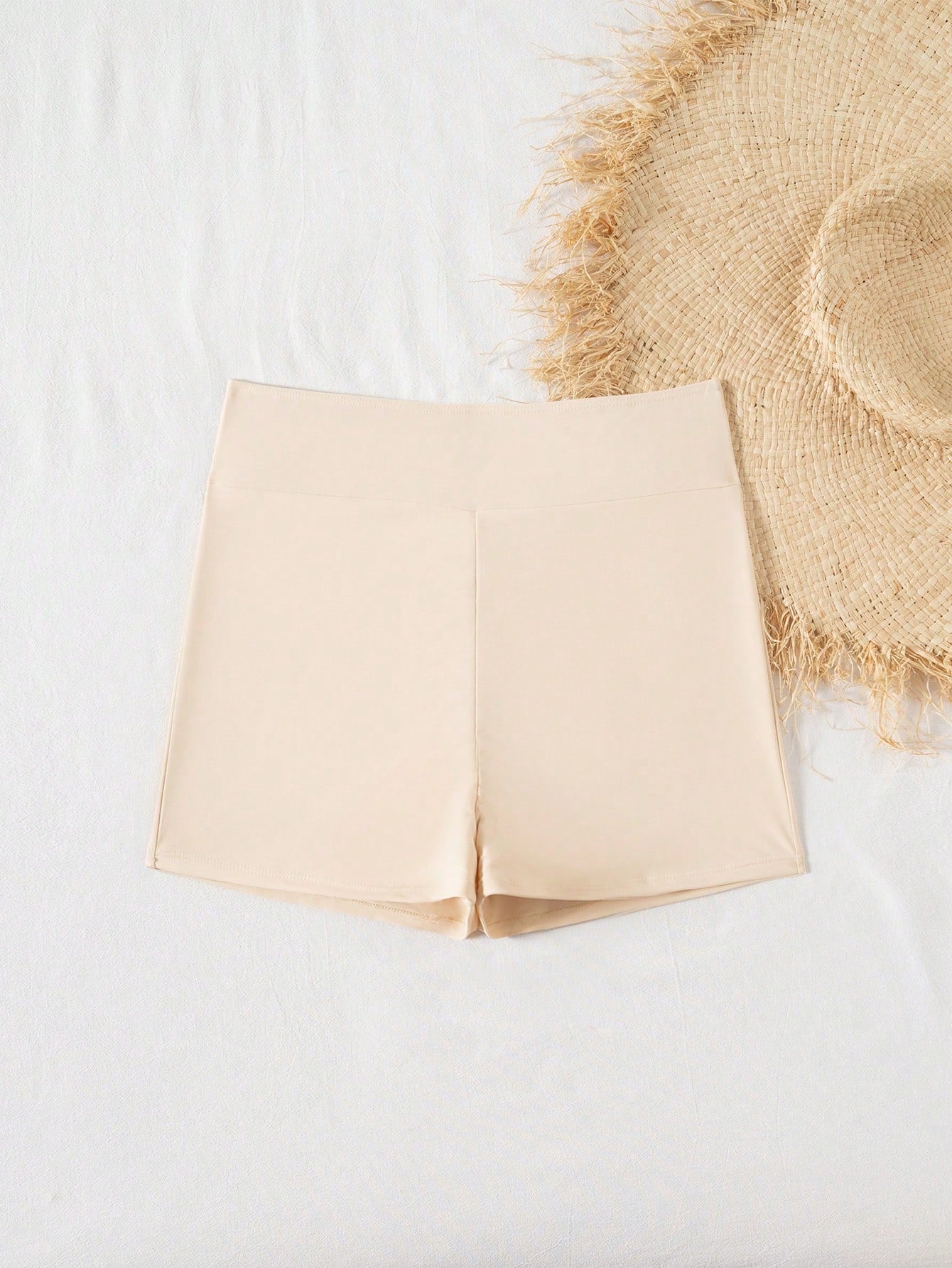 Swim Basics Women's Solid Color Bikini Bottom Swim Shorts For Summer Beach Holiday Beige Basic Casual