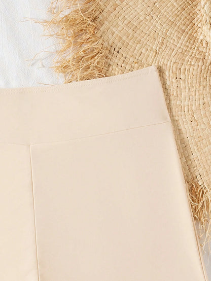 Swim Basics Women's Solid Color Bikini Bottom Swim Shorts For Summer Beach Holiday Beige Basic Casual