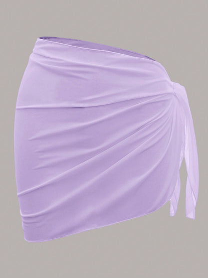 Swim Basics Women's Solid Color Side Knot Casual Cover-Up & Mini Skirt Set