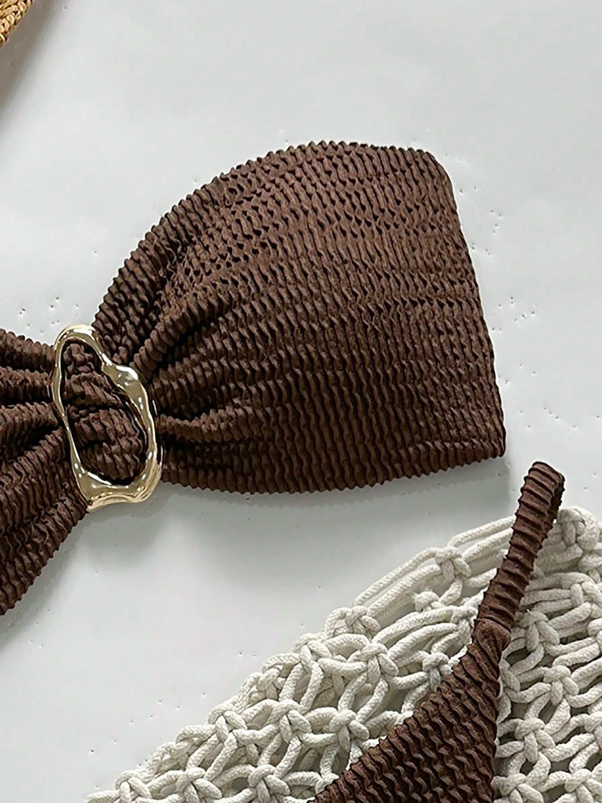 Swim Chiccia Spring Break Women Beachwear Summer 2-Piece Outfits, Women Jacquard Strapless Metal Decor Sexy Bikini Set Brown