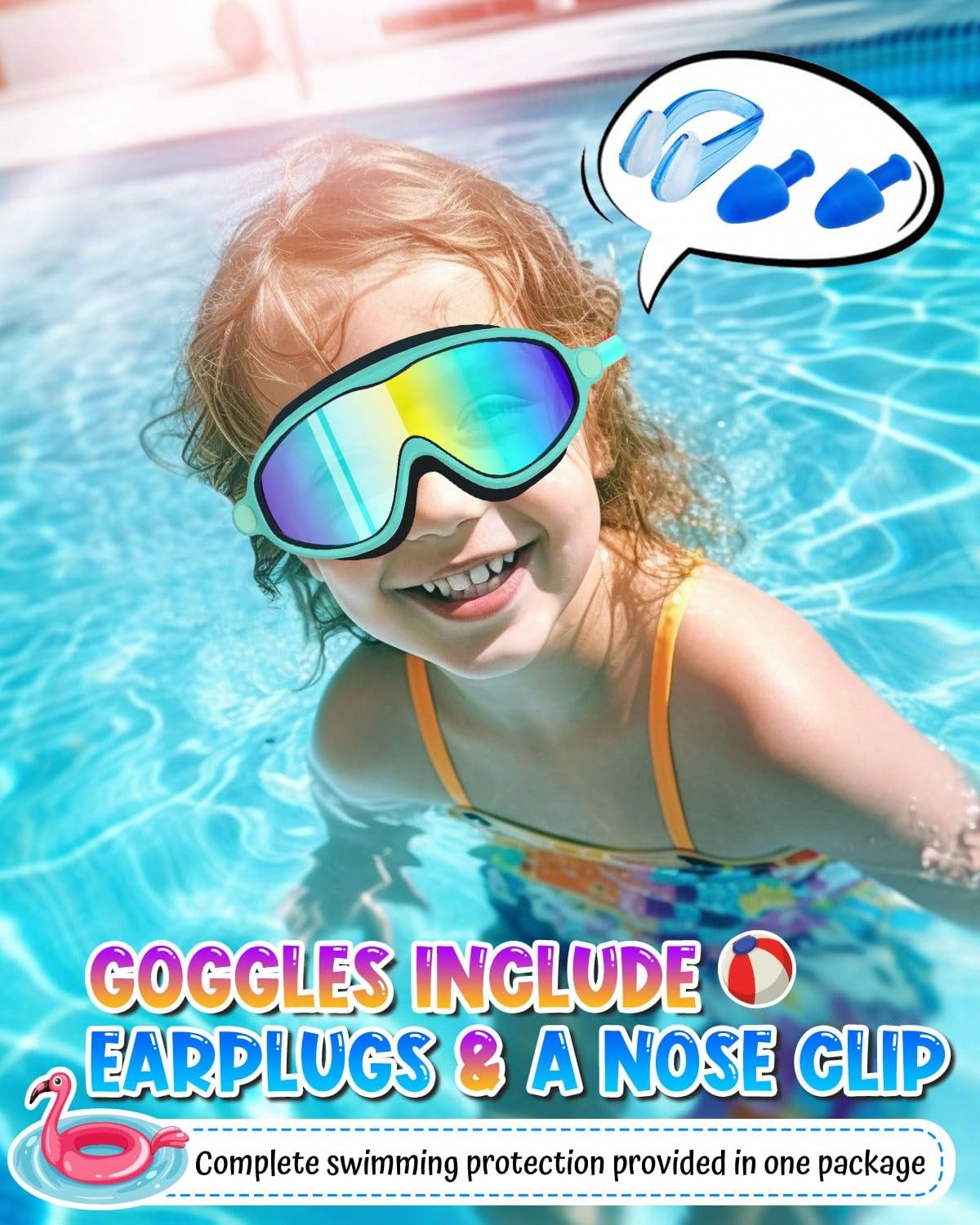 Swim Goggles 2 Packs Anti-Fog Anti-UV Wide View Swimming Goggles For Kids 3-14(Green&Black), Back To School