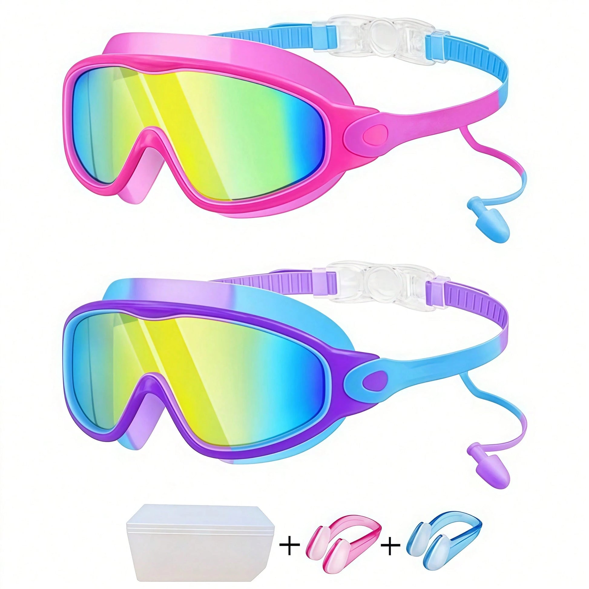 Swim Goggles 2 Packs Anti-Fog Anti-UV Wide View Swimming Goggles For Kids 3-14(Green&Black), Back To School