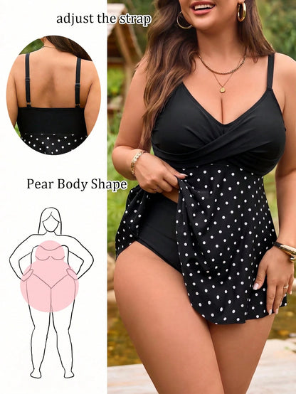 Swim Lushoire 2026 New Plus Size Women 2-Piece Set White Print V-Neck Dress Top With High Waist Shorts, Beach Vacation, Summer Holiday Outfit, Party Wear, Sexy