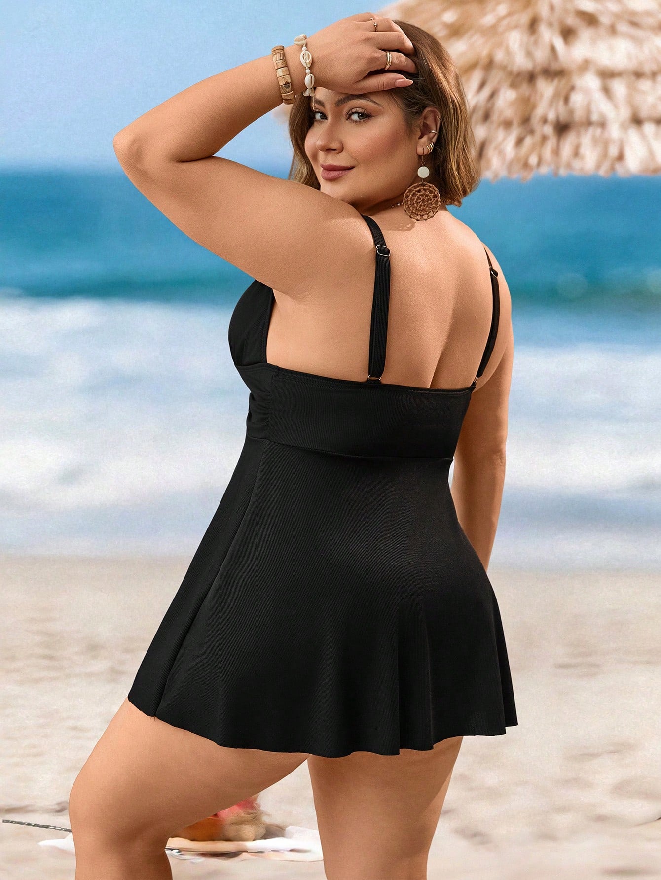 Swim Lushoire 2026 New Spring & Summer Plus Size Women Criss-Cross Ruffle Tankini Top And Bottoms Sexy Casual Beach Holiday Swimsuit Set