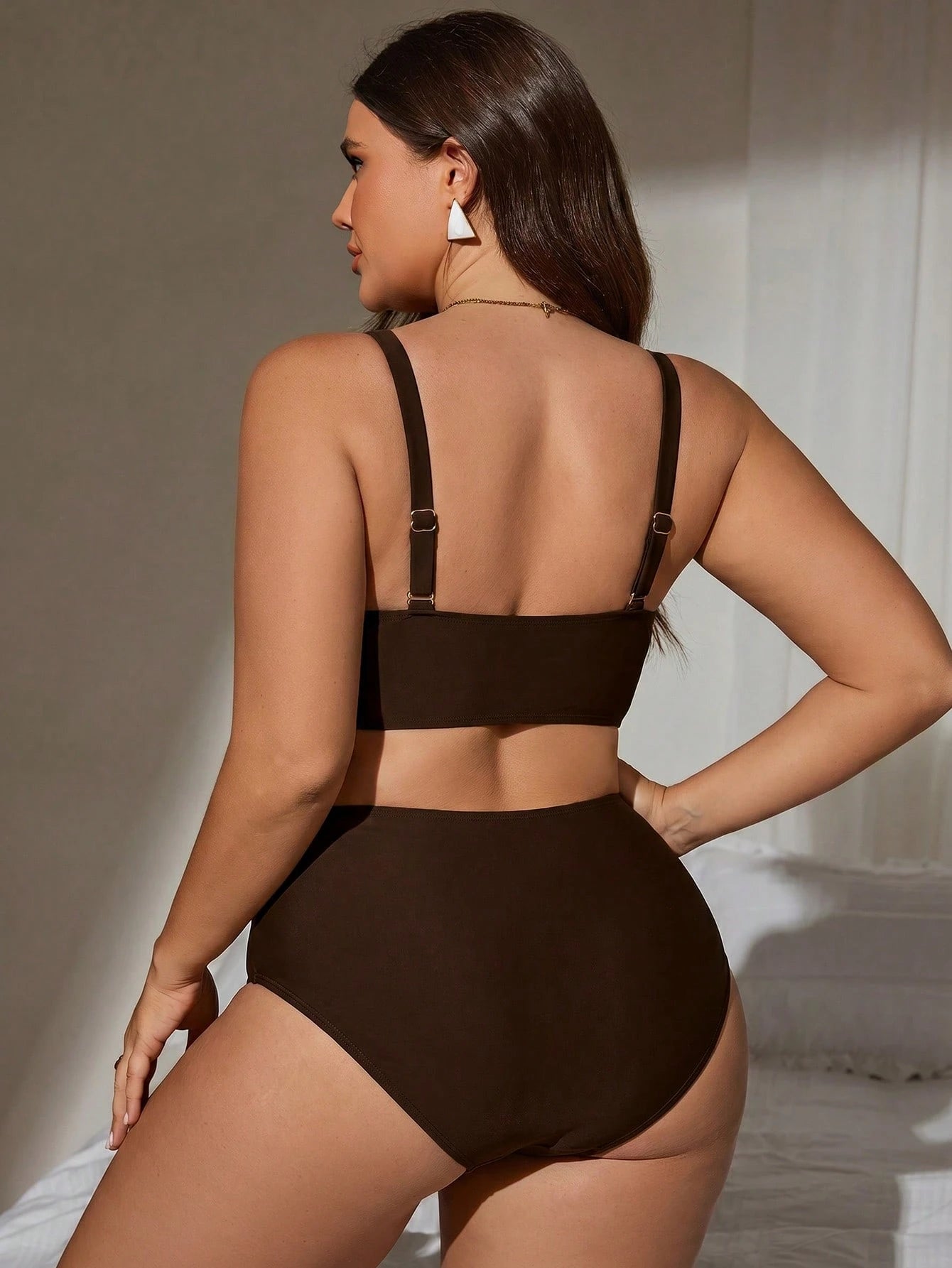 Swim Lushoire 2026 New Summer Basic Minimalist Basic Basic Plus Size Women Tankini Swimwear Set Holiday Beach Party Holiday Brown