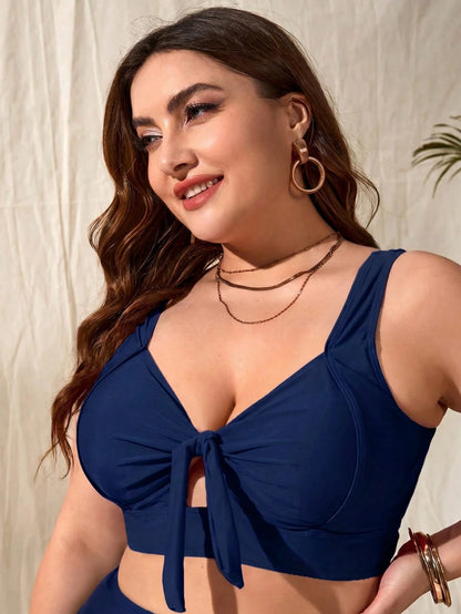 Swim Lushoire 2026 New Summer Holiday Minimalist Support Bust Plus Size Swimwear Top Holiday Party Navy Blue