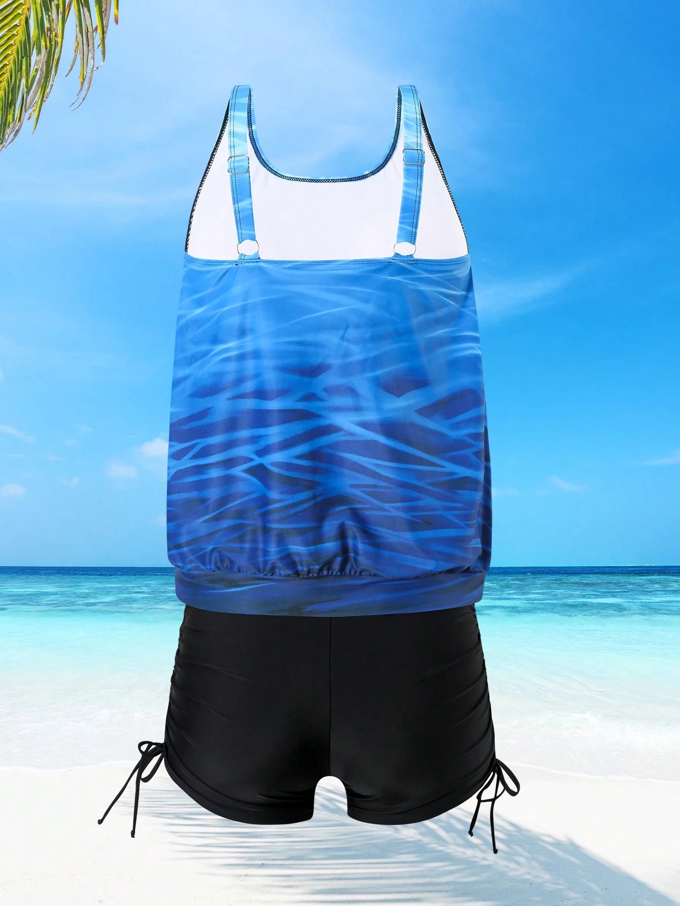 Swim Lushoire New Popular Women's Tankini Swimwear Set, Beach Vacation Style, Slimming Concealing Summer Blue And White Striped Black Casual
