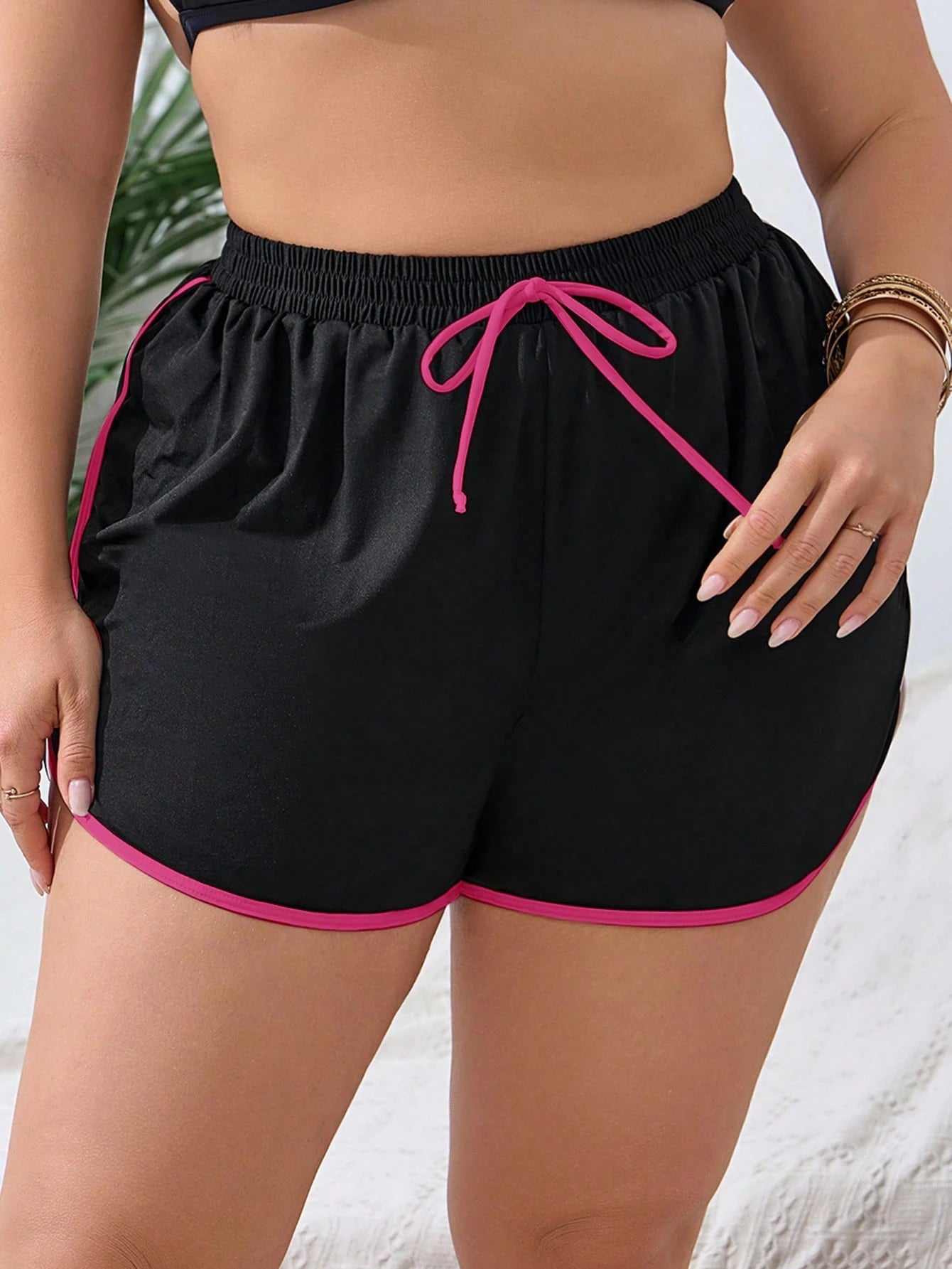 Swim Lushoire Plus Size Contrast Trim Casual Beach Pants For Summer Beach Vacation
