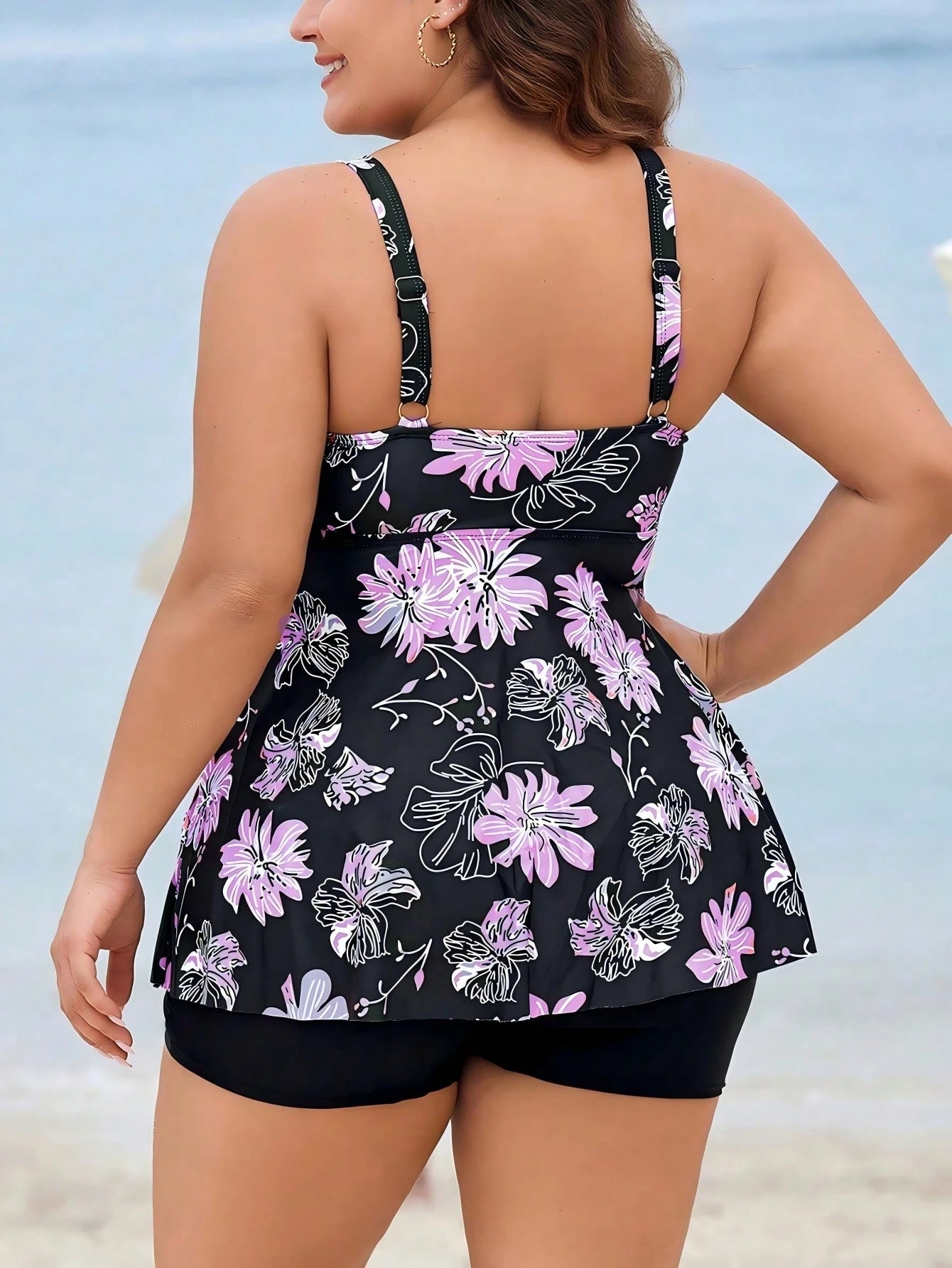 Swim Lushoire Plus Size Floral Print Tankini Swimsuit Set