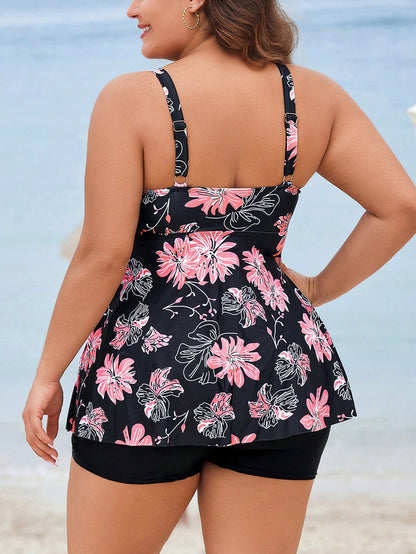 Swim Lushoire Plus Size Floral Print Tankini Swimsuit Set