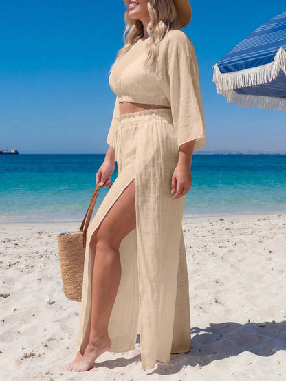 Swim Lushoire Plus Size Loose Kimono Cover Up Set, Vacation Style