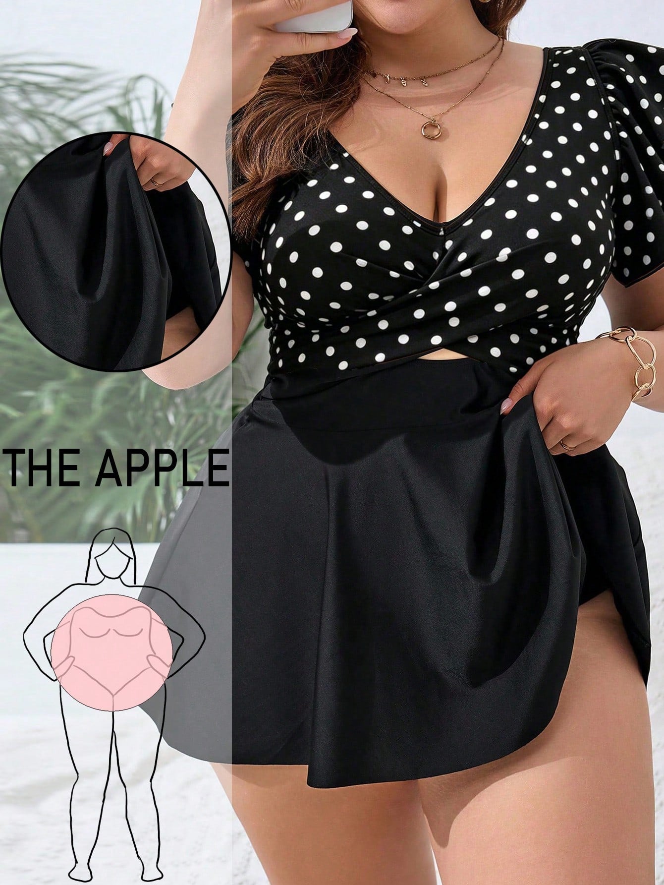 Swim Lushoire Plus Size Polka Dot Print Patchwork Swimdress With Triangle Swimshorts