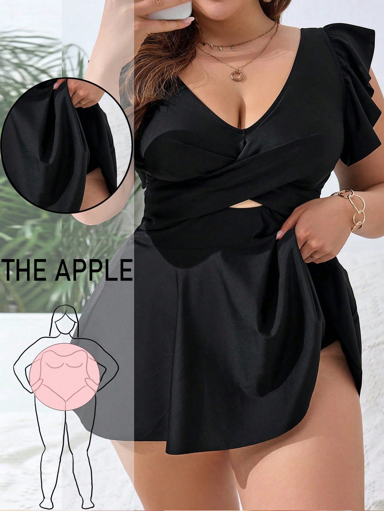 Swim Lushoire Plus Size Polka Dot Print Patchwork Swimdress With Triangle Swimshorts