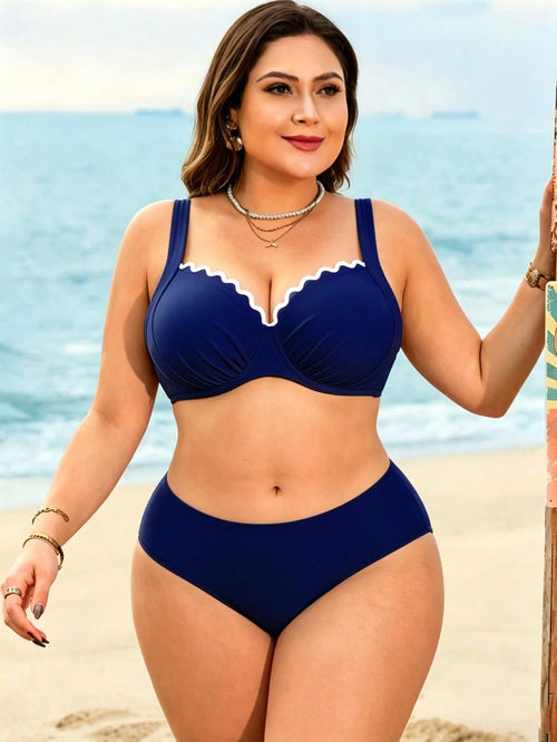 Swim Lushoire Plus Size Swimwear Top With Underwire Support, European And American Minimalist Mature Series
