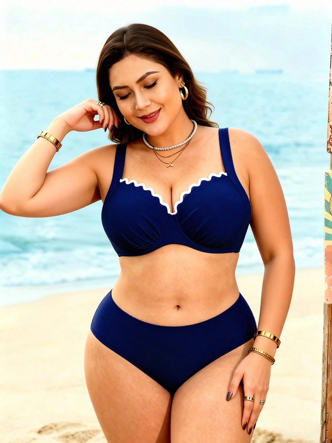 Swim Lushoire Plus Size Swimwear Top With Underwire Support, European And American Minimalist Mature Series