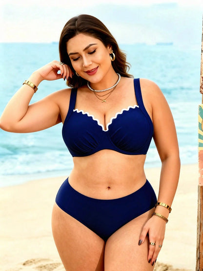 Swim Lushoire Plus Size Swimwear Top With Underwire Support, European And American Minimalist Mature Series