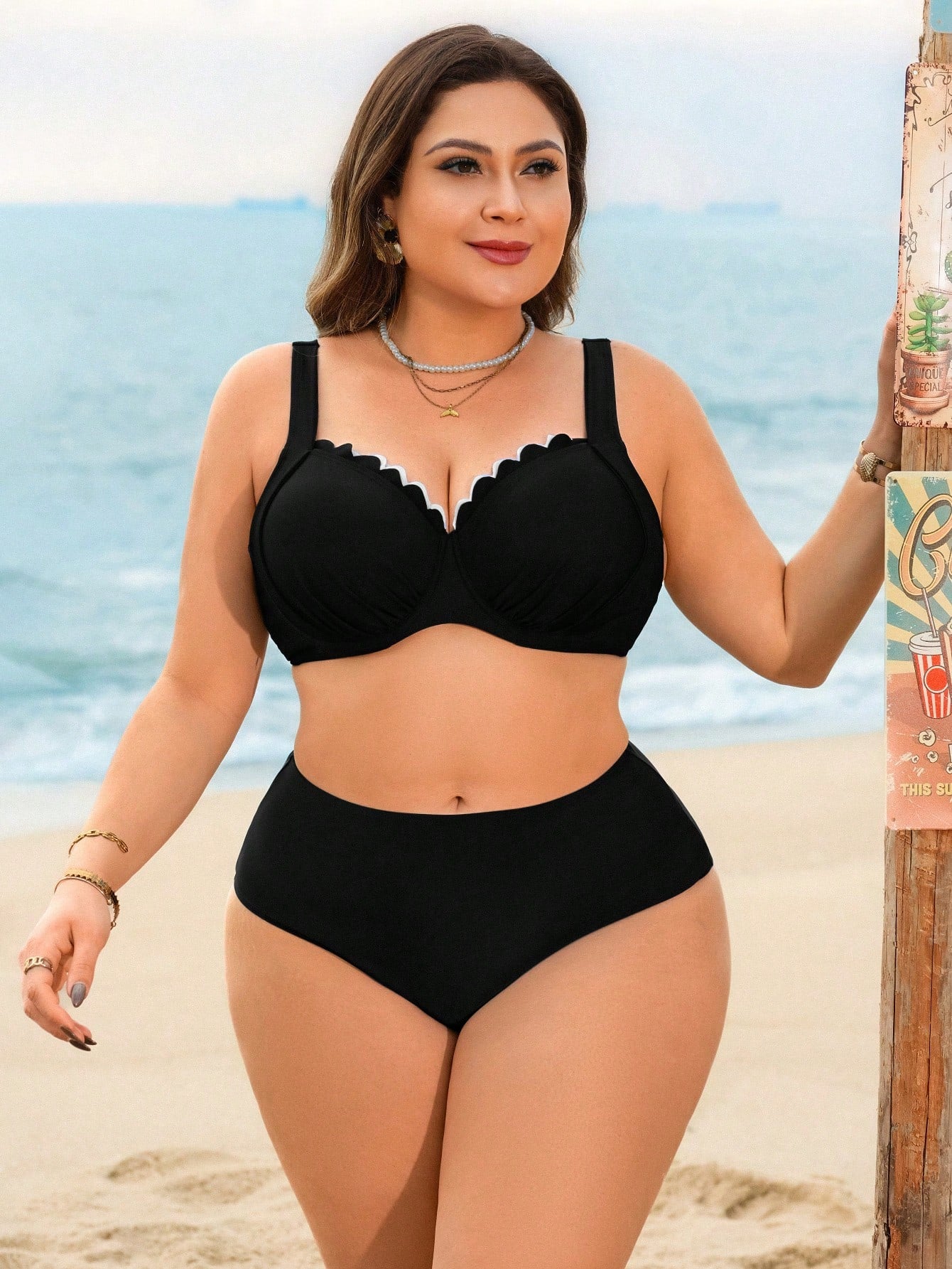 Swim Lushoire Plus Size Swimwear Top With Underwire Support, European And American Minimalist Mature Series