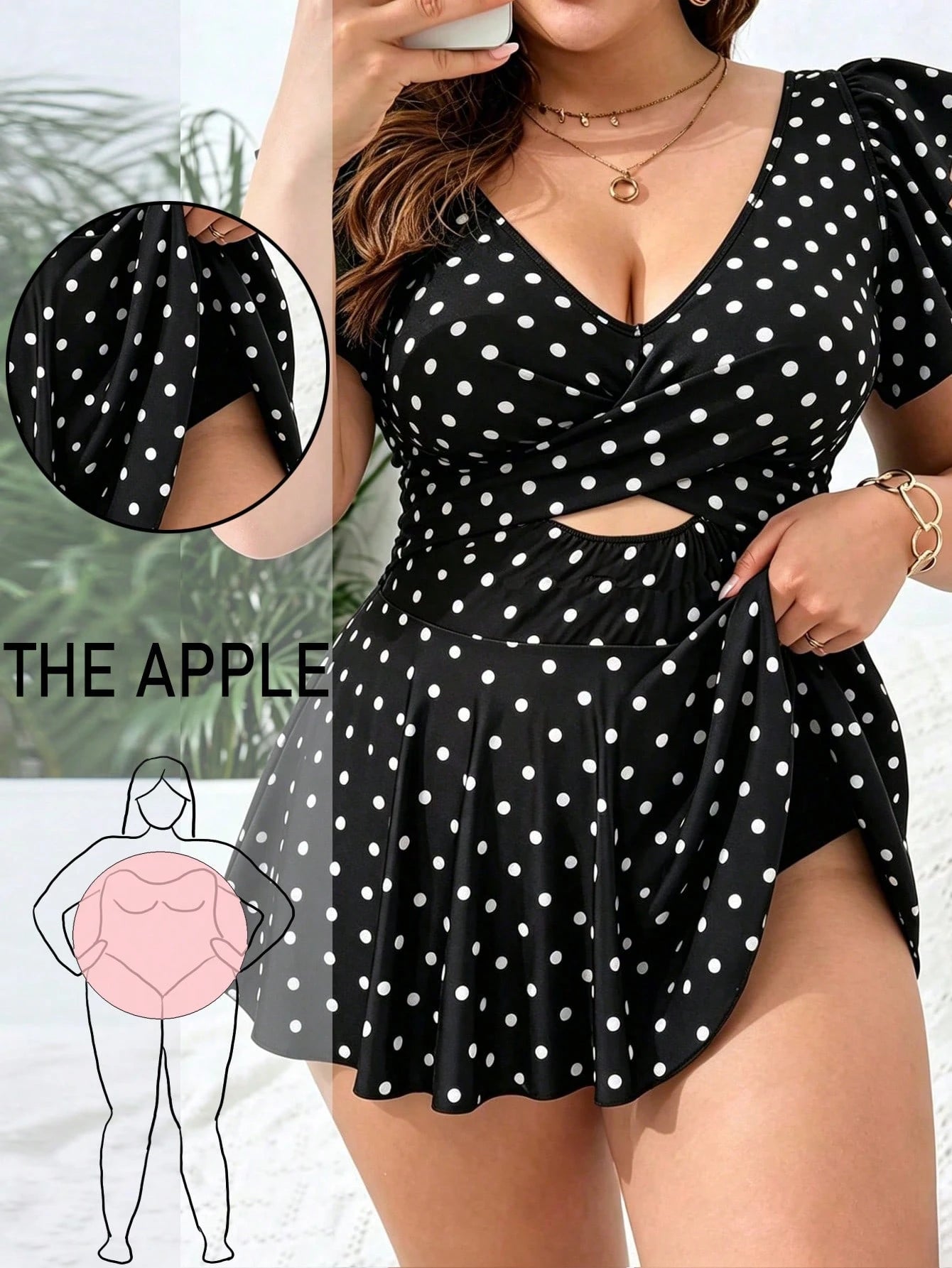 Swim Lushoire Plus Size Vacation Beach Polka Dot Print Swim Dress