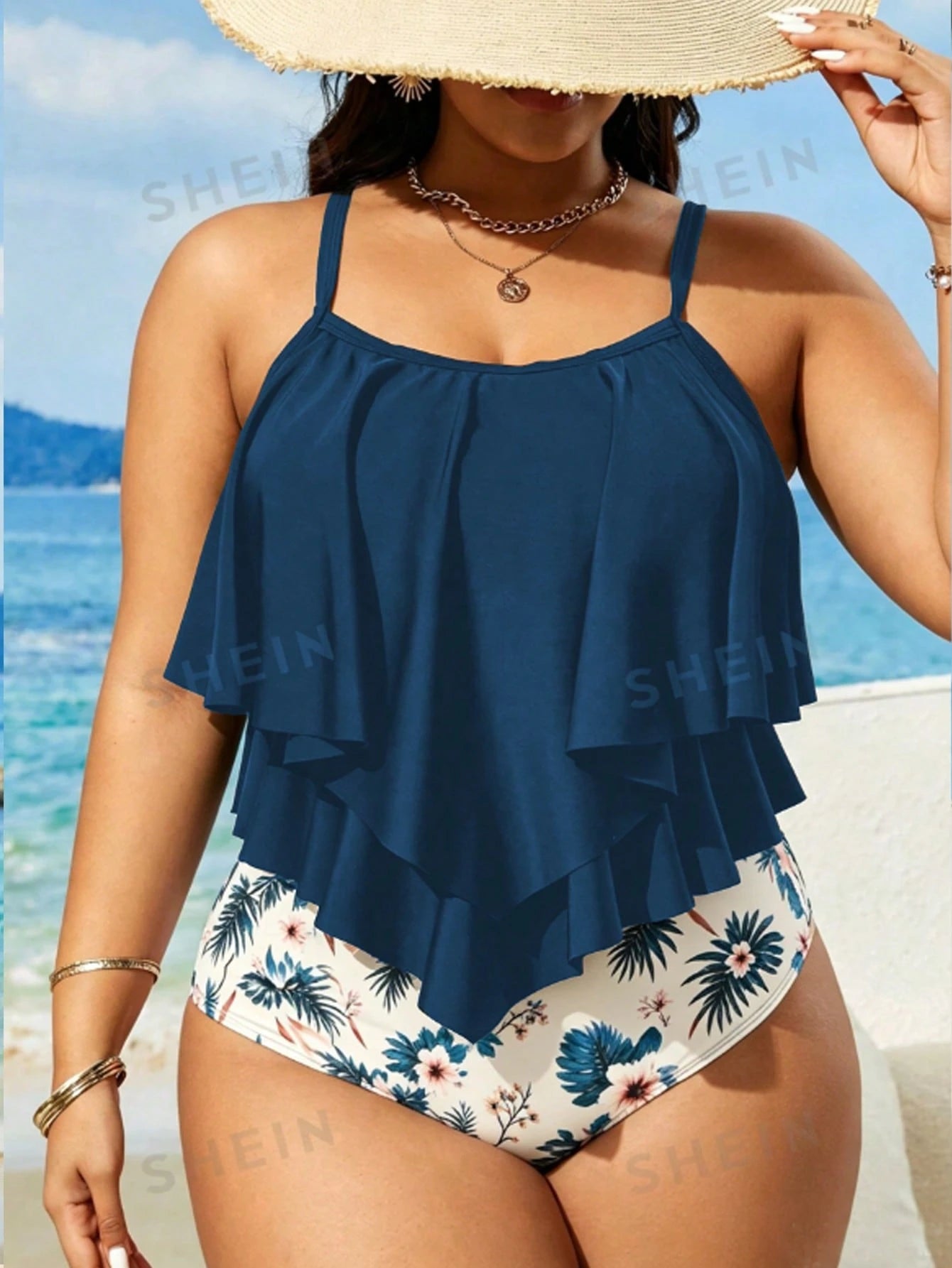 Swim Lushoire Plus Size Vacation Beach Tankini Set