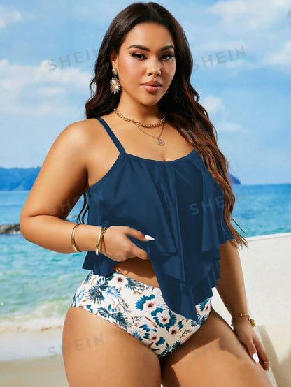 Swim Lushoire Plus Size Vacation Beach Tankini Set