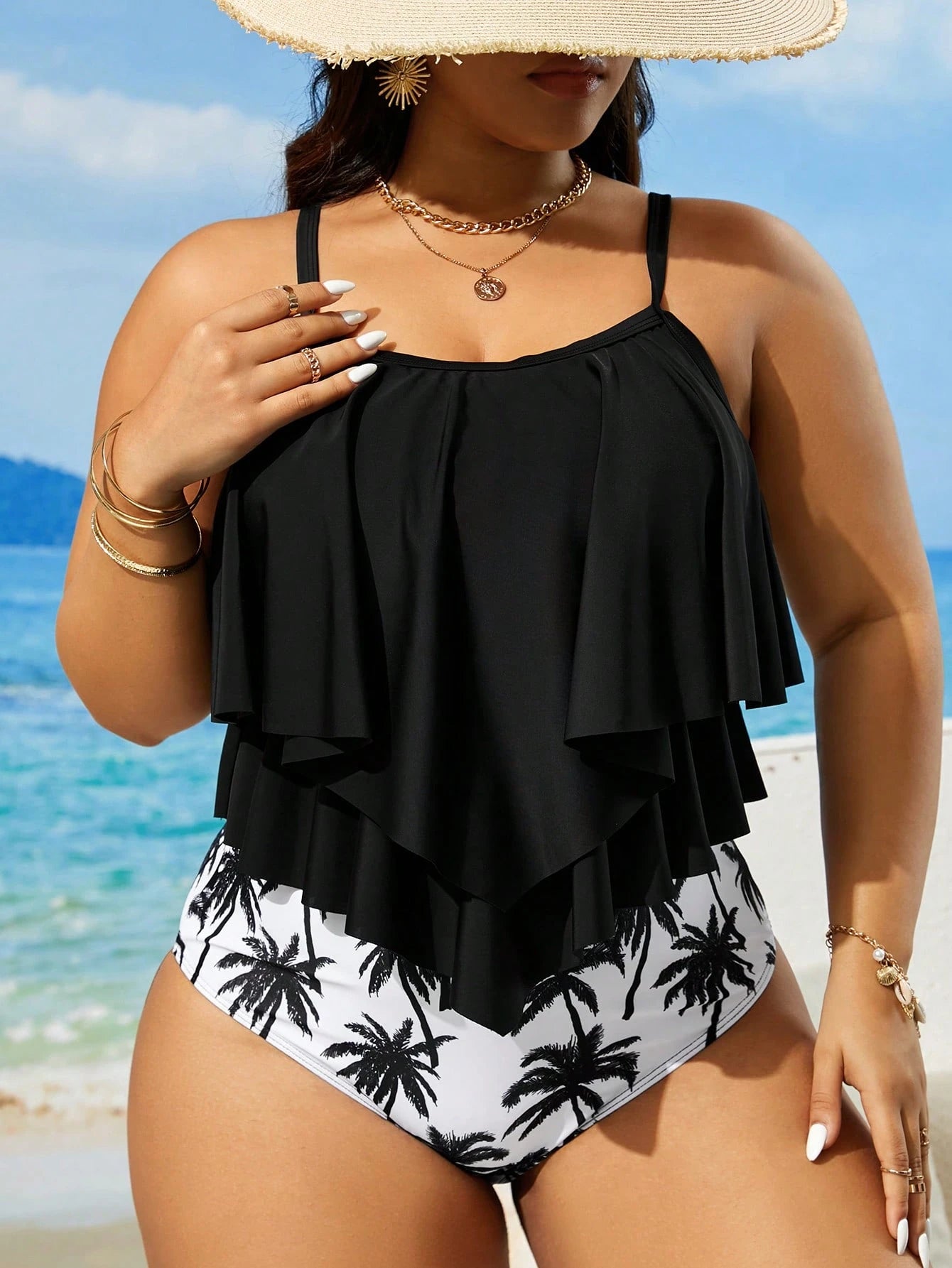 Swim Lushoire Plus Size Vacation Beach Tankini Set