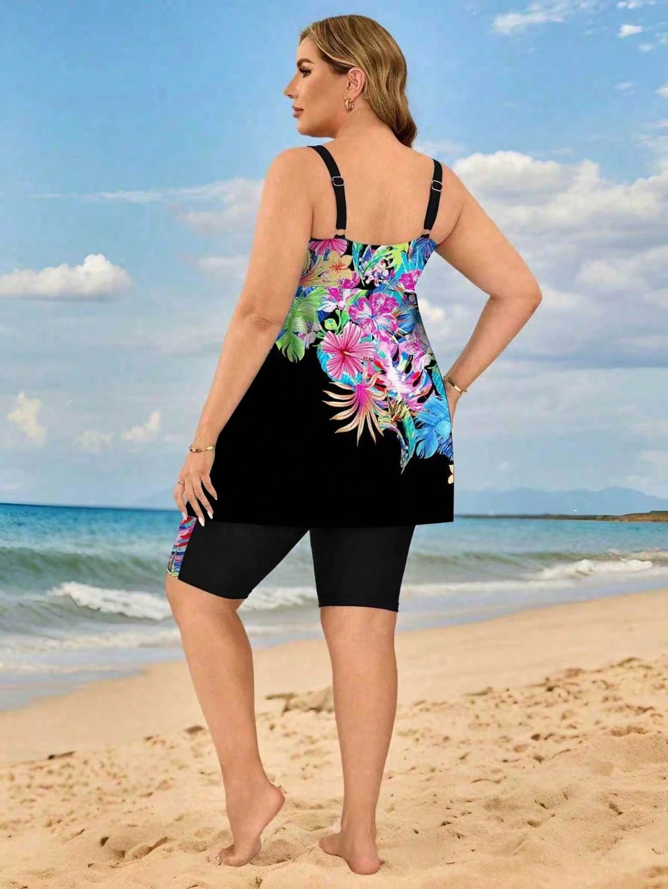 Swim Lushoire Plus Size Women Floral Digital Print Conservative Tankini Swimwear, Slimming Beach Party Holiday Swimwear For Moms