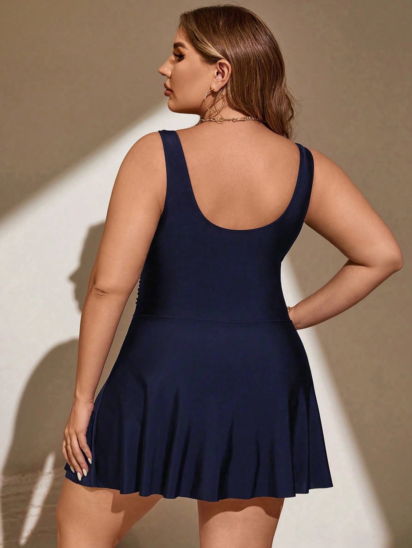Swim Lushoire Summer Beach Plus Size Solid Color V-Neck One-Piece Swimsuit With Waist Cincher