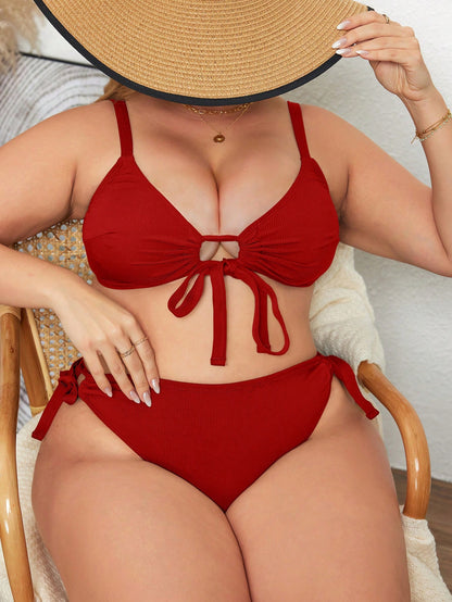 Swim Lushoire Summer Plus Size Adjustable Bra Cup & Shoulder Strap Casual Vacation Bikini Set