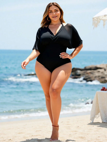 Swim Lushoire Summer Plus Size Blue & White Porcelain Print One Piece Swimsuit