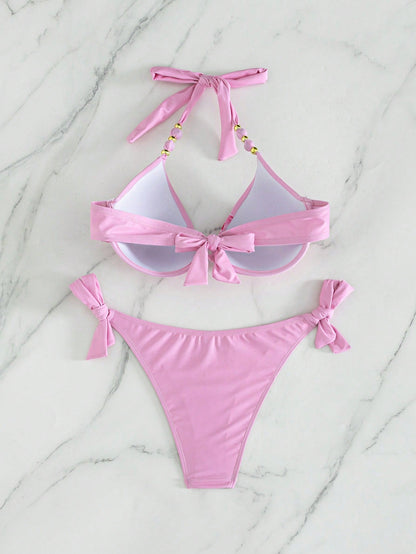 Swim Lushoire Two-Piece Swimsuit PUSH UP Gathered With Underwire Random Print