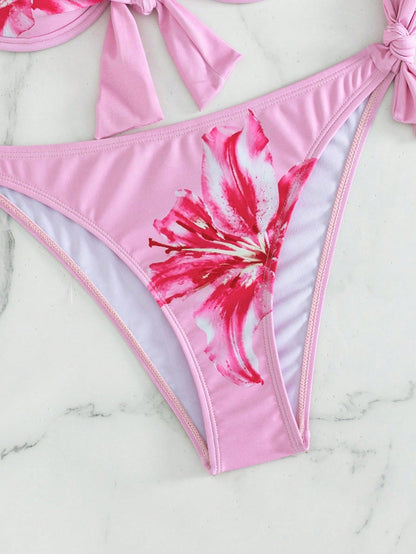Swim Lushoire Two-Piece Swimsuit PUSH UP Gathered With Underwire Random Print