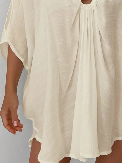 Swim Lushoire Women's Solid Color Elegant Loose Casual Cover Up, Suitable For Leisure And Vacation Summer