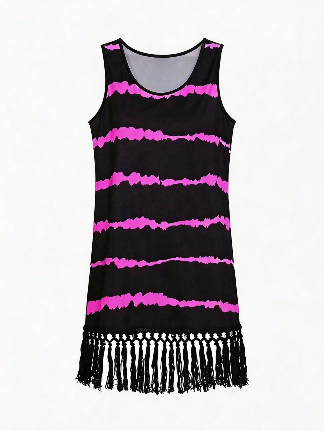 Swim Lushoire Women's Summer Striped Print Tassel Hem Sleeveless Cover-Up Dress