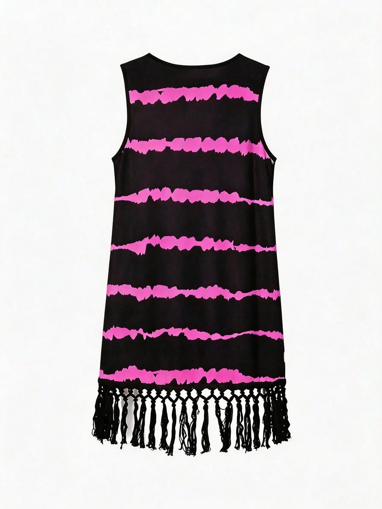 Swim Lushoire Women's Summer Striped Print Tassel Hem Sleeveless Cover-Up Dress