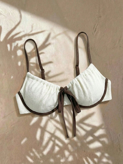 Swim Mod 2026 New Plus Size Women 1 Piece Contrast Color Steel Bra Casual Swimwear Top
