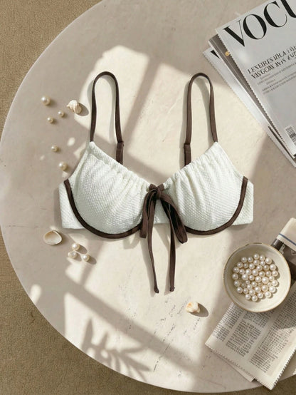 Swim Mod 2026 New Plus Size Women 1 Piece Contrast Color Steel Bra Casual Swimwear Top