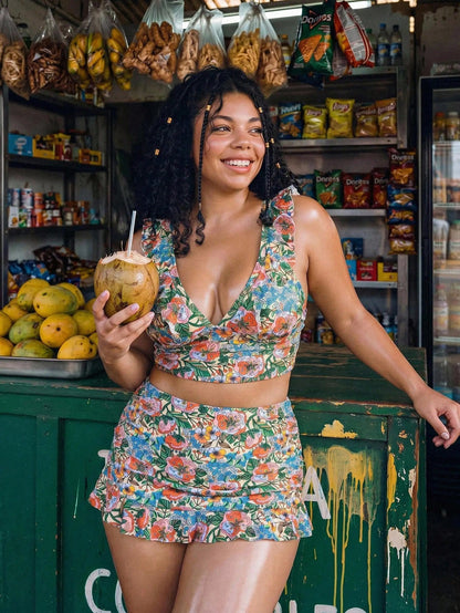 Swim Mod 2026 New Style Vacation Floral Plus Size Tank Bikini Beach Vacation Vacation Beige Summer Boho