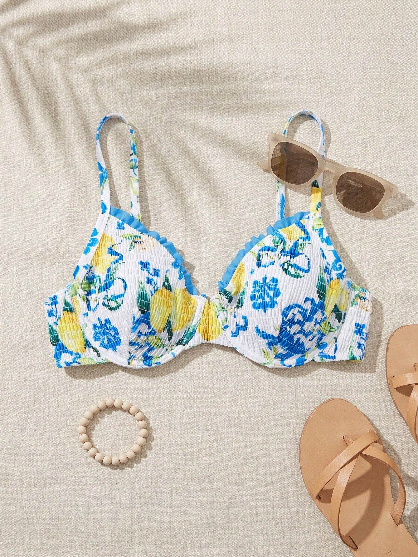 Swim Mod 2026 New Women's Spring/Summer V-Neck Spaghetti Strap Random Fruit Print Beach Vacation Plus Size Swimwear Top