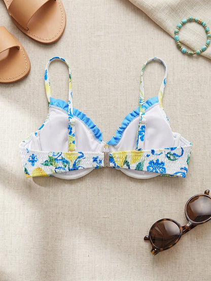 Swim Mod 2026 New Women's Spring/Summer V-Neck Spaghetti Strap Random Fruit Print Beach Vacation Plus Size Swimwear Top