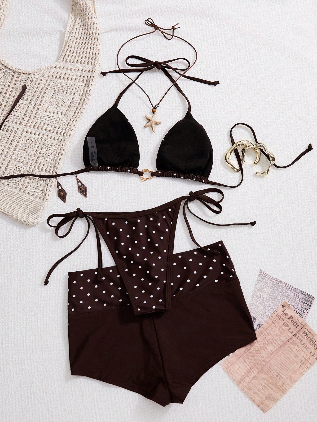 Swim Mod 26SS Spring/Summer Vacation Beach Polka Dot Bikini With Shorts 3 PiecesSwimsuit Set