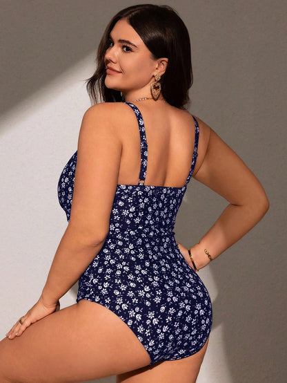 Swim Mod Plus Size Summer Beach Ditsy Floral Print One Piece Swimsuit One Piece Bathing Suit