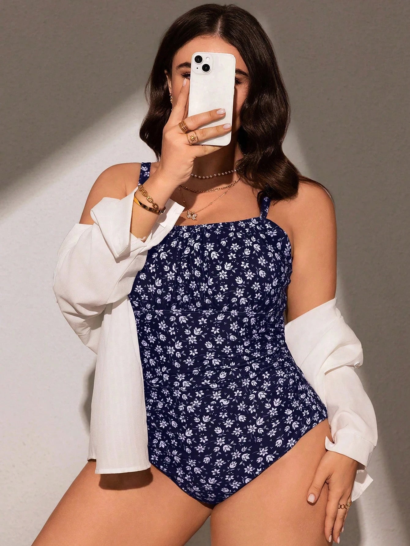 Swim Mod Plus Size Summer Beach Ditsy Floral Print One Piece Swimsuit One Piece Bathing Suit