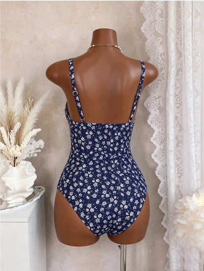 Swim Mod Plus Size Summer Beach Ditsy Floral Print One Piece Swimsuit One Piece Bathing Suit
