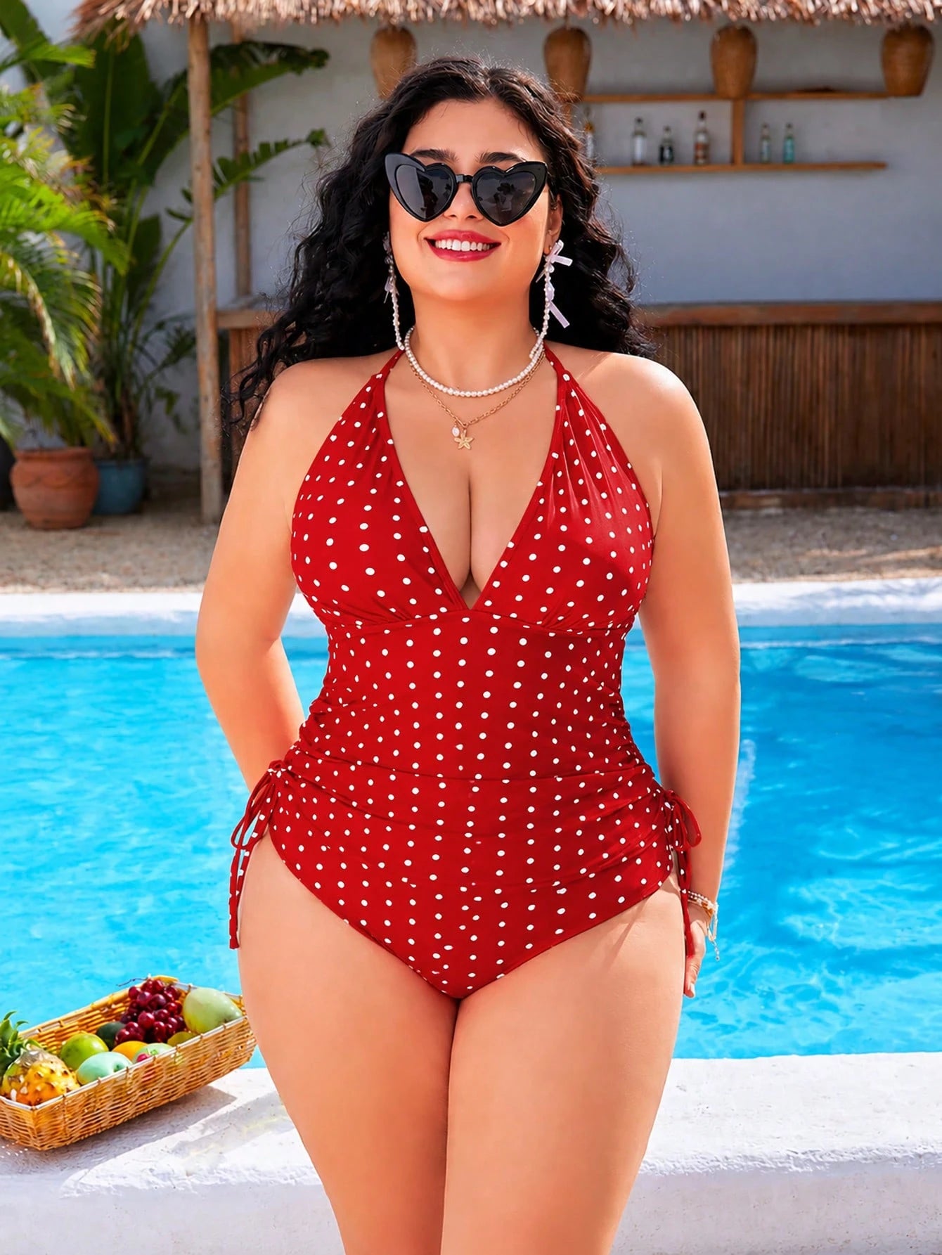 Swim Mod Plus Size Women's Sweet Girl Style Black White Polka Dot Print Beach Vacation Tank Bikini Set Summer